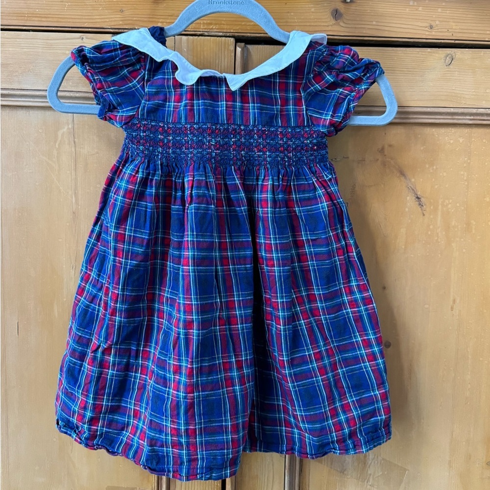JoJo Maman Bébé Navy Smocked Tartan Party Dress red and blue plaid 4T 5T - Picture 2 of 8